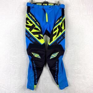 FXR Revo Mx Pants Mens 32 Blue Yellow Padded Offroad Motocross MTB Biker